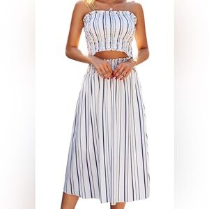 Striped White and Blue Skirt Set